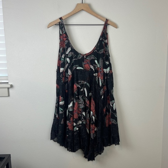 Free People Black Floral Swing Slip Lace Dress Tunic - Picture 2 of 5